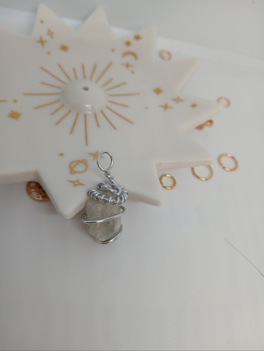 Handmade Silver- Copper Wire Wrapped White Kunzite crystal Pendant